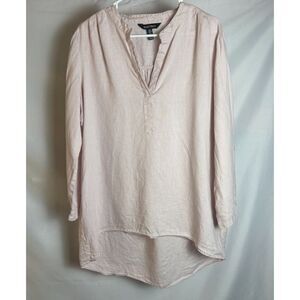 Ellen Tracy Split V-Neck Linen Tunic Blush Pink Size XL